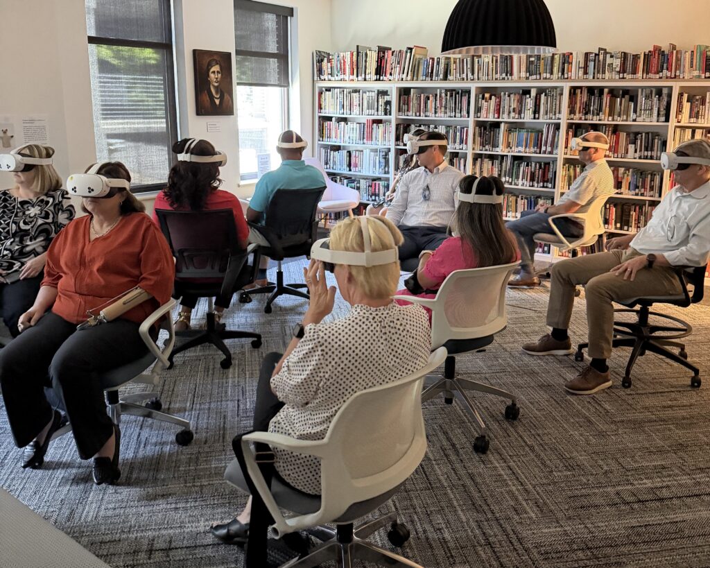 Virtual reality headset trials on individuals sitting down